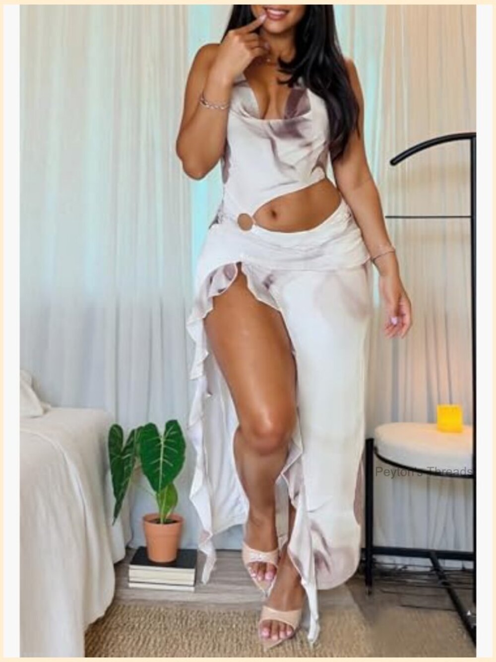 Sexy Bodycon Halter Dress Ruffle Cut Out Maxi - Picture 4 of 6